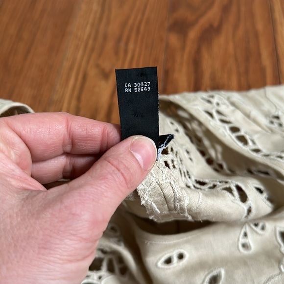 LAUNDRY Linen Embroidered Eyelet Short Sleeve Cutout Lace Mini Dress Beige 4 - Picture 5 of 9